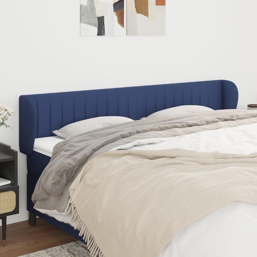VidaXL Hoofdbord met randen 163x23x78 88 cm Blauw Hoofd Bord Hoofdkussen Bed Accessoires Slaap Kamer Decoratie Blauwe Meubels Stoffen Hoofdborden - Foto 2
