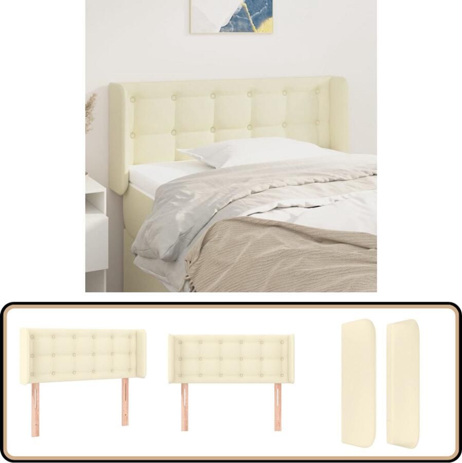 VidaXL Hoofdbord met Randen Crème Kunstleer Hoofd Bord Hoofdeinde Beddecoratie Klassiek Hoofdbord Lederlook