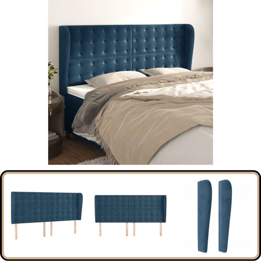 VidaXL Hoofdbord met randen Donkerblauw 183x23x118 128 cm Klassieke Hoofdbord Bedhoofd Fluweel Hoofdbord Blauw Hoofdbord Adjustable Hoofdbord Leeshoek Tv Hoek