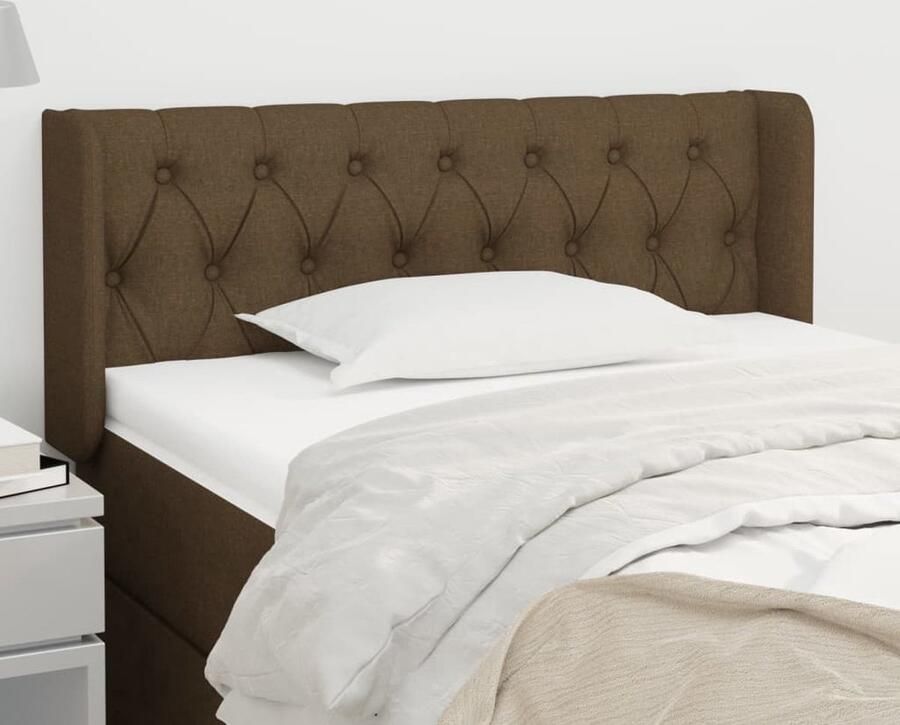 VidaXL Hoofdbord met randen Donkerbruin Stof Klassieke Hoofdbord Bruin Beddecoratie Stoffen Hoofdbord Hoofsteun