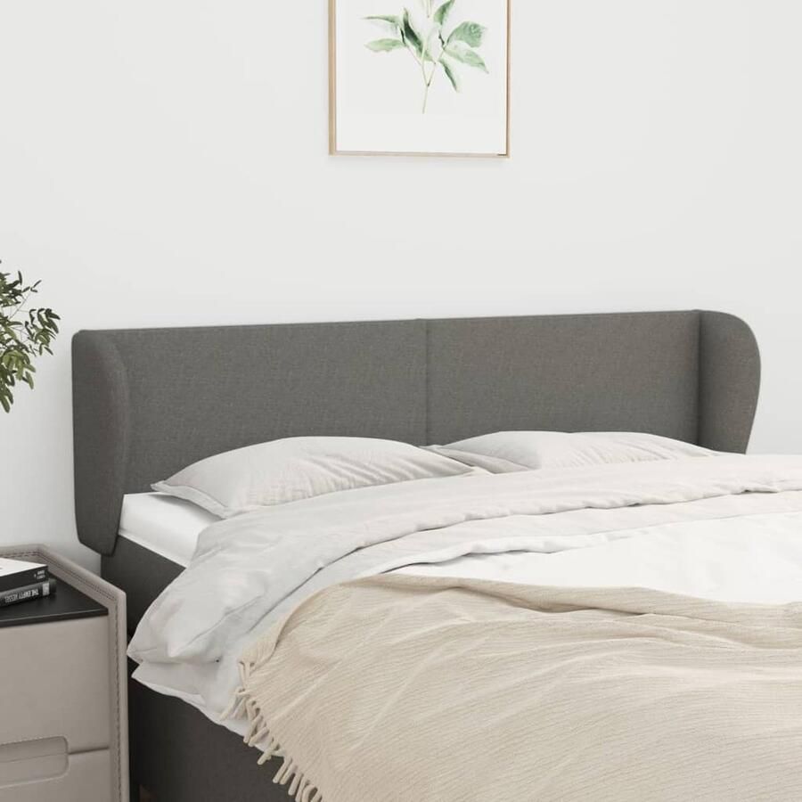 VidaXL Hoofdbord met Randen Donkergrijs 147x78 cm Hoofd Bord Hoofdeinde Beddecoratie Slaapkamers Donkere Kleuren Stoffen Hoofdborden Comfortabel Zitten - Foto 2