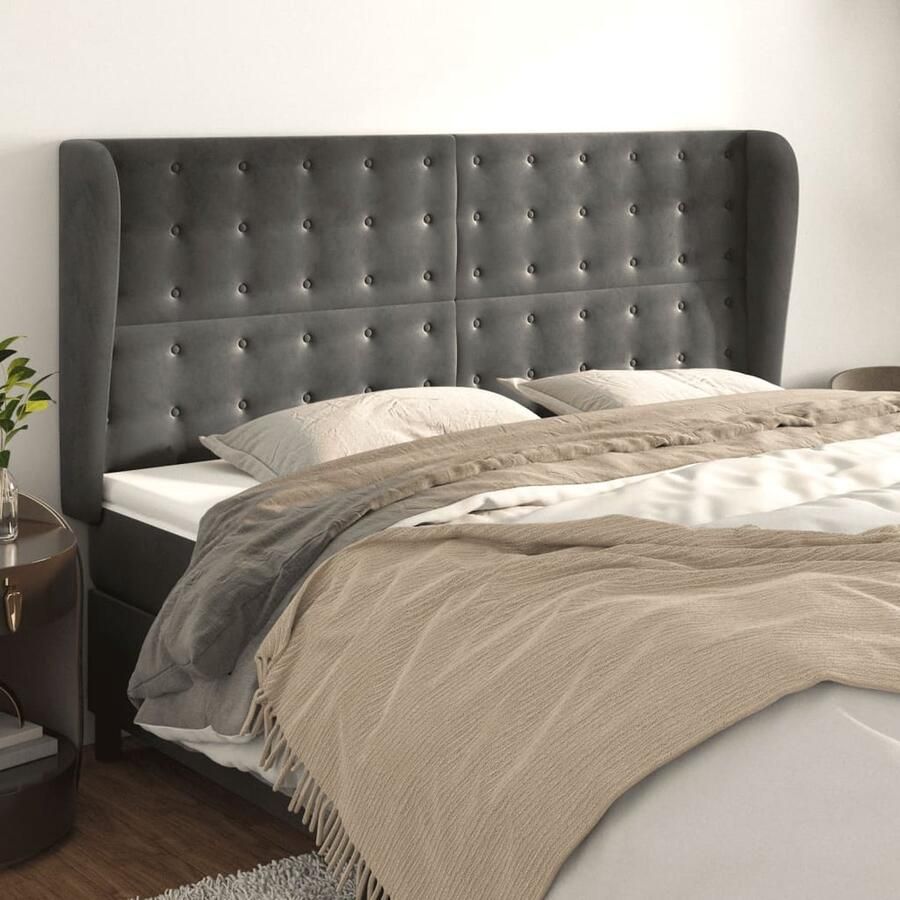 VidaXL Hoofdbord Met randen Donkergrijs 183 cm Hoofd Bord Hoofdborden Beddecoratie Velvet Grijs Luxe Comfort Leeshoek - Foto 2