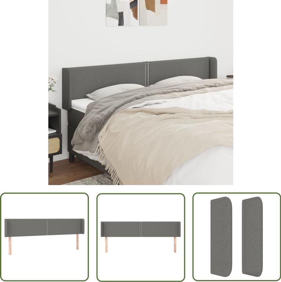 VidaXL Hoofdbord met Randen Donkergrijs 183 cm Hoofd Bord Hoofdkussen Beddecoratie Slaap Accessoires Grijs Stoffen Hoofdborden