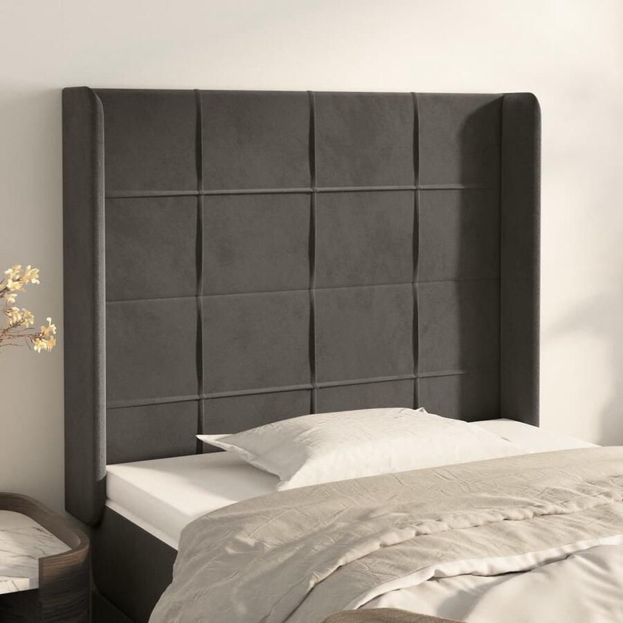 VidaXL Hoofdbord met Randen 103x16x118 128 cm Fluweel Hoofd Bord Hoofdkussen Beddecoratie Luxe Bed Velvet Bed Grijs Bed Stapelbed - Foto 3