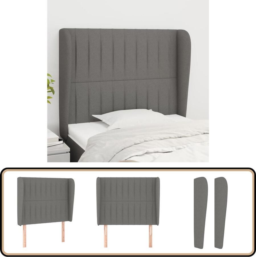 VidaXL Hoofdbord met randen Donkergrijs Stof Hoofd Bord Hoofdeinde Beddecoratie Stoffen Hoofdbord Grijs Hoofdbord Comfortabel Hoofdbord Hoogtestelbaar Hoofdbord