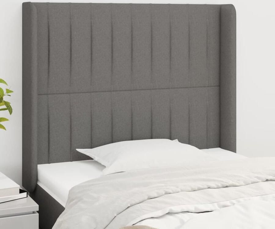 VidaXL Hoofdbord met randen Donkergrijs Stof Hoofd Bord Hoofdkussen Bed Accessoires Klassiek Design Grijs Stoffen Headboard Comfortabel - Foto 2