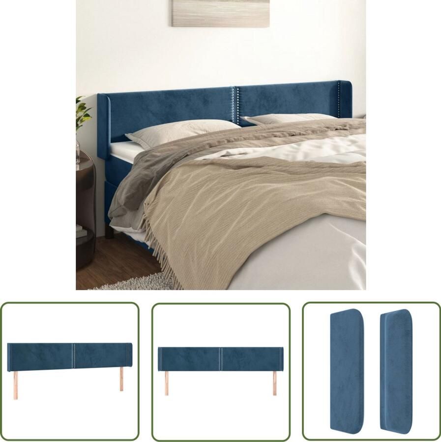 VidaXL Hoofdbord met randen Fluweel Donkerblauw Hoofd Bord Hoofdbord Velvet Blauw Donkere Kleuren Luxe Bed Comfort