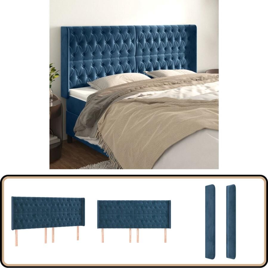 VidaXL Hoofdbord met randen Fluweel Donkerblauw Hoofd Bord Hoofdeinde Beddengoed Slaap Accessoires Velvet