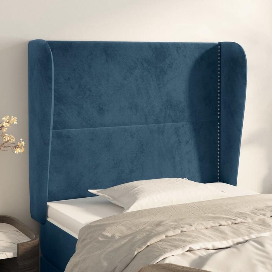VidaXL Hoofdbord met randen Fluweel Donkerblauw Hoofd Bord Hoofdeinde Velvet Blauw Tweepersoonsbed Slaapcomfort Luxe