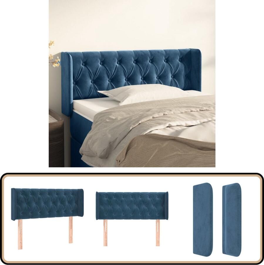 VidaXL Hoofdbord met Randen Fluweel Donkerblauw Hoofd Bord Hoofdeinde Velvet Blauw Tweepersoonsbed