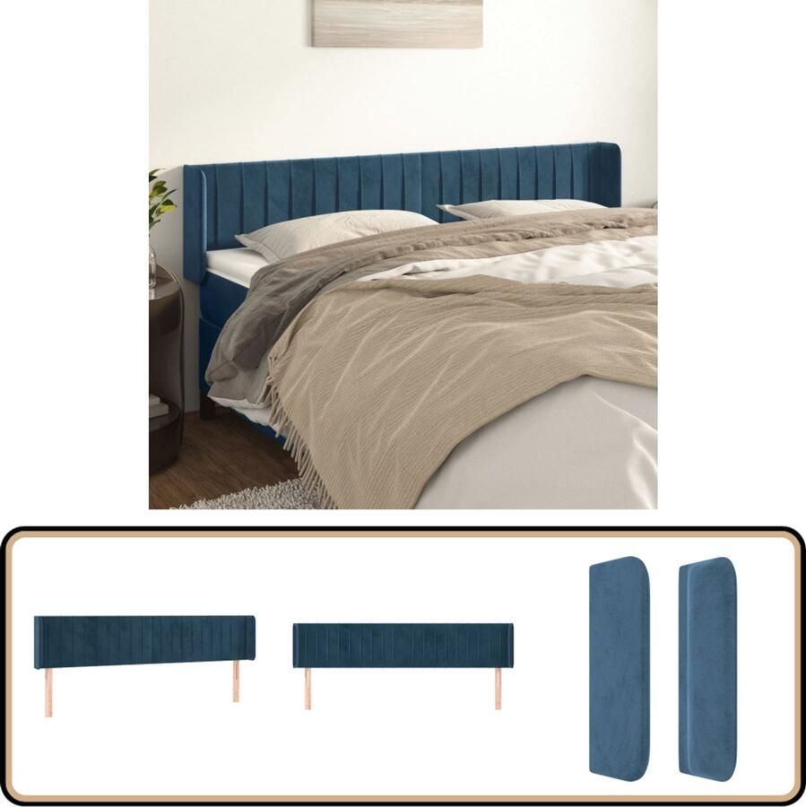 VidaXL Hoofdbord met randen Fluweel Donkerblauw Hoofd Bord Hoofdkussen Beddecoratie Luxe Bed Velvet Bed
