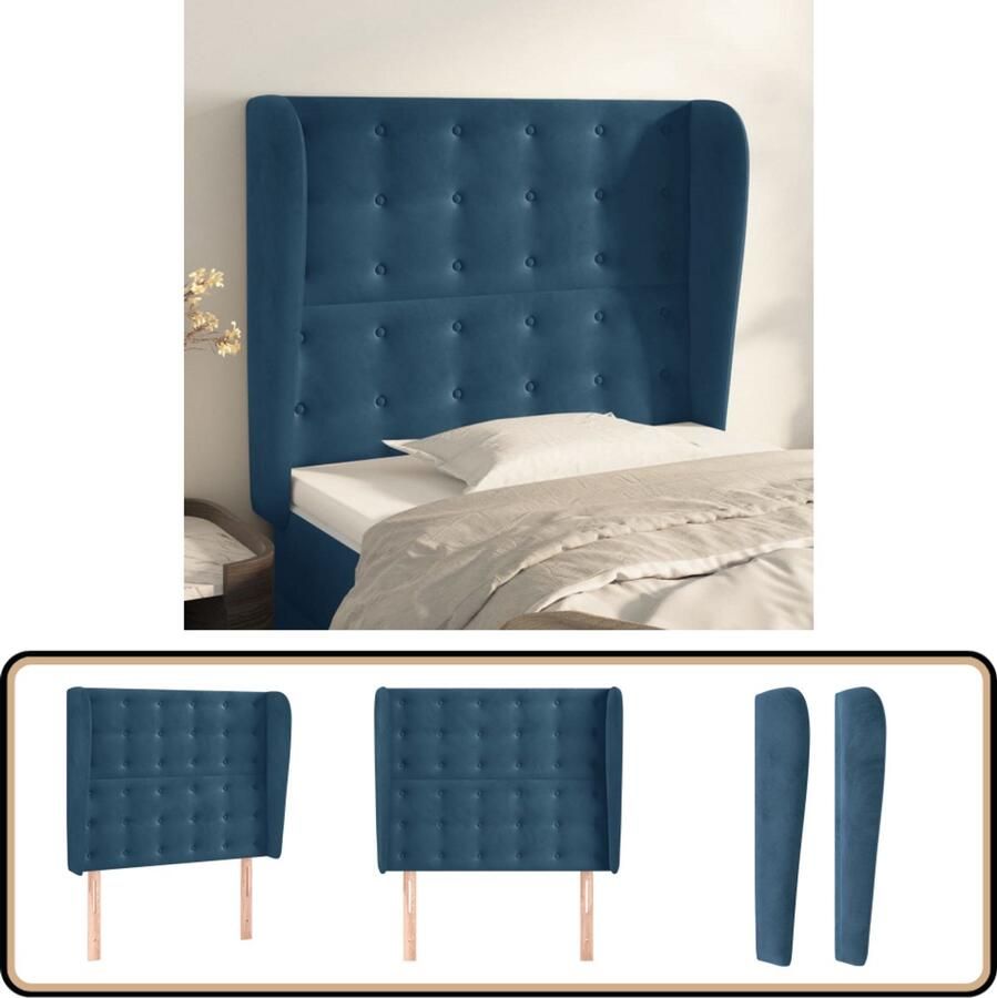 VidaXL Hoofdbord met Randen Fluweel Donkerblauw Hoofd Bord Hoofdkussen Beddecoratie Velvet Blauw
