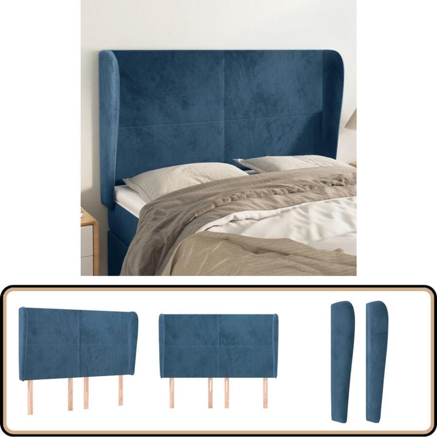VidaXL Hoofdbord met Randen Fluweel Donkerblauw Hoofd Bord Hoofdkussen Klassiek Hoofdbord Velvet Hoofdbord Blauw Hoofdbord Slaap Accessoires