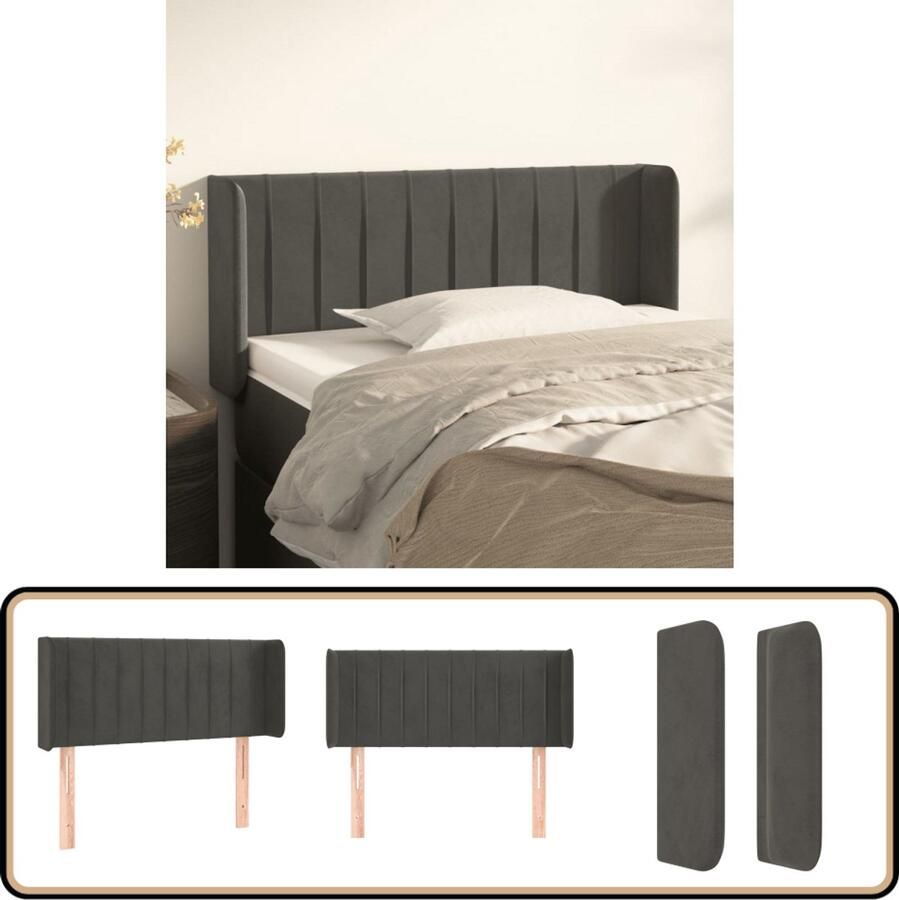 VidaXL Hoofdbord met randen Fluweel Donkergrijs Hoofd Bord Hoofdbord Beddecoratie Donkere Kleuren Velvet Luxe Comfort Leeshoek