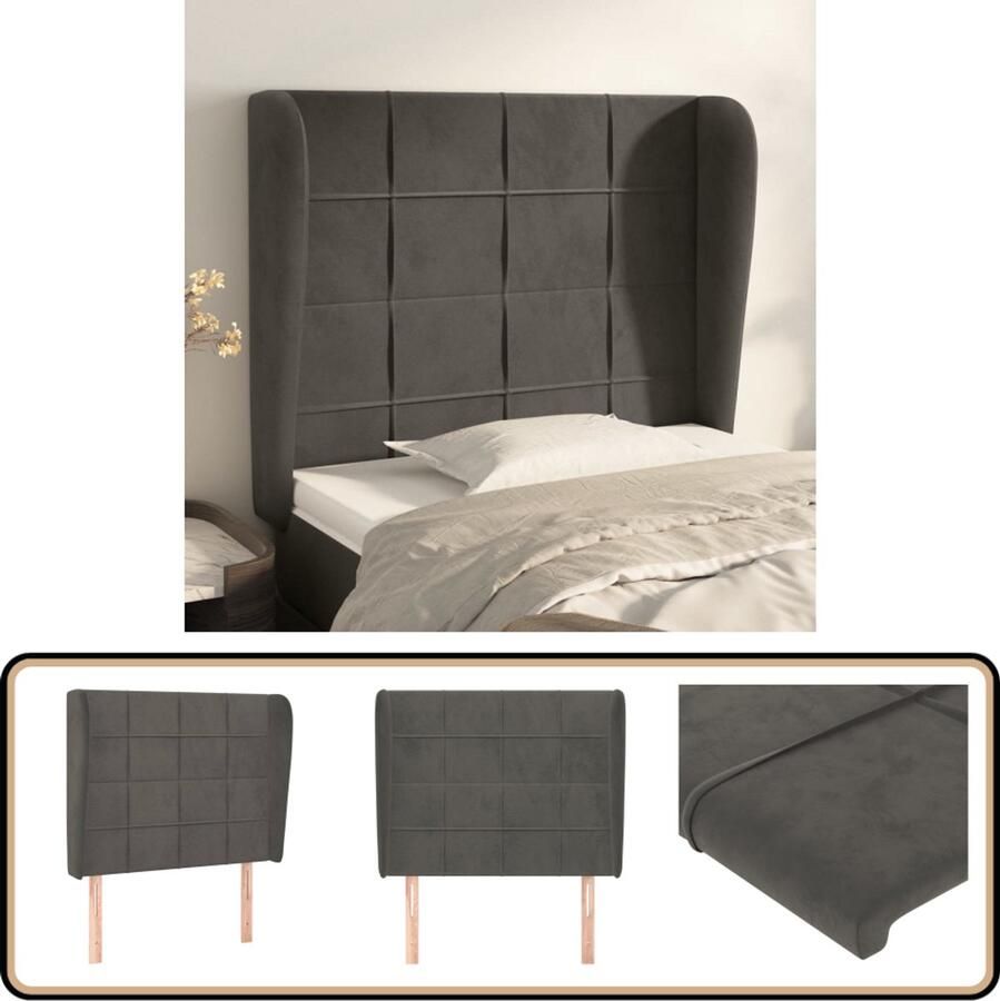 VidaXL Hoofdbord met randen Fluweel Donkergrijs Hoofd Bord Hoofdbord Beddecoratie Velvet Grijs
