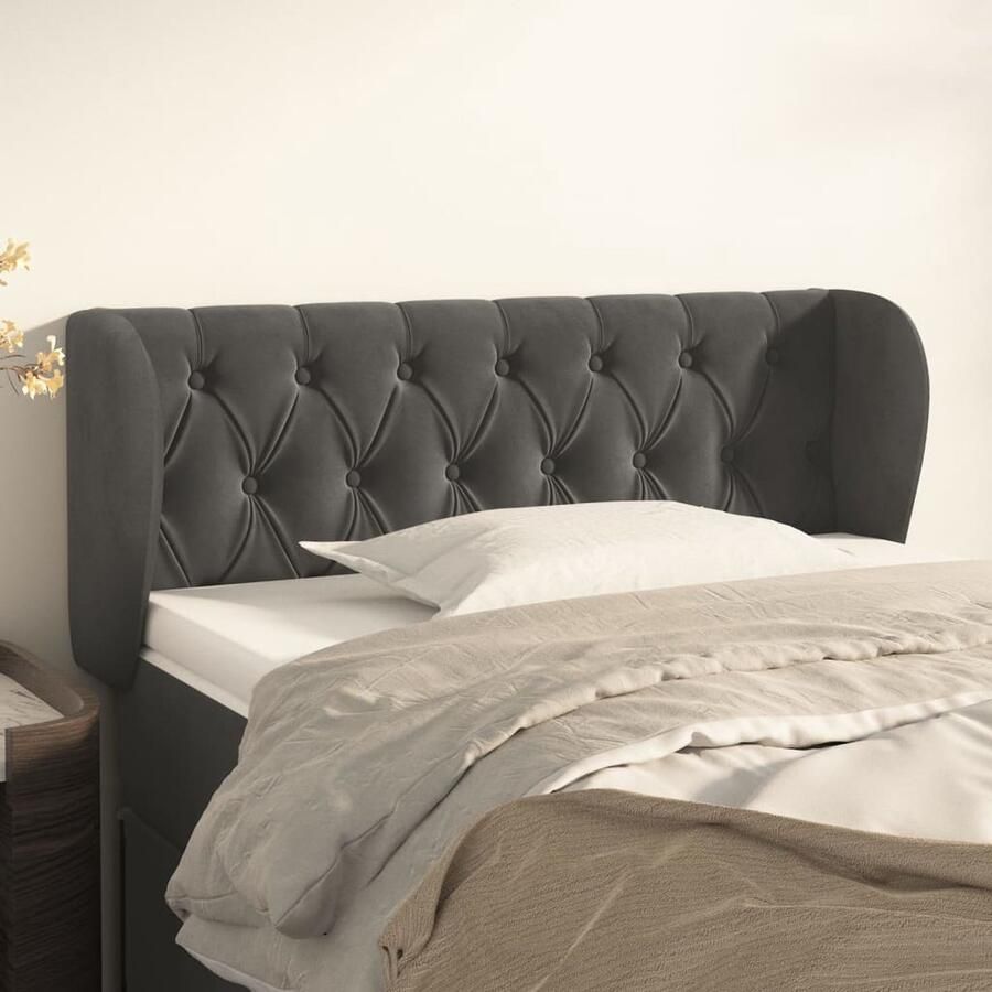 VidaXL Hoofdbord met randen Fluweel Donkergrijs Hoofd Bord Hoofdbord Grijs Beddecoratie Velvet Hoofdbord Luxe Hoofdbord Adjustable Headboard - Foto 2