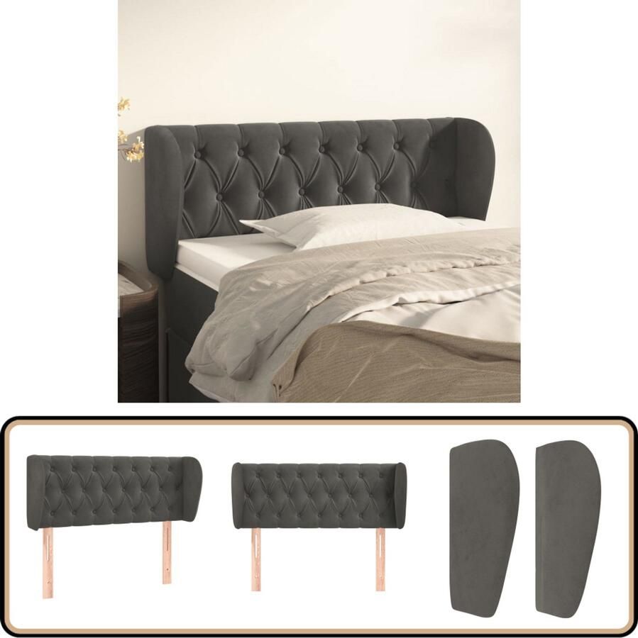 VidaXL Hoofdbord met randen Fluweel Donkergrijs Hoofd Bord Hoofdbord Grijs Beddecoratie Velvet Hoofdbord Luxe Hoofdbord Adjustable Headboard
