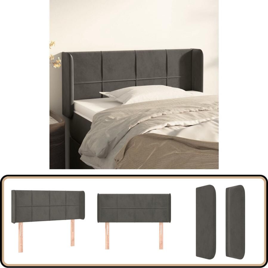 VidaXL Hoofdbord met randen Fluweel Donkergrijs Hoofd Bord Hoofdborden Beddecoratie Slaapkamers Luxe Bedding Velvet Meubilair Donkere Kleuren