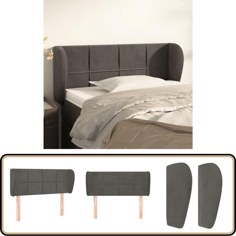 VidaXL Hoofdbord met Randen Fluweel Donkergrijs Hoofd Bord Hoofdeinde Beddecoratie Velvet Grijs