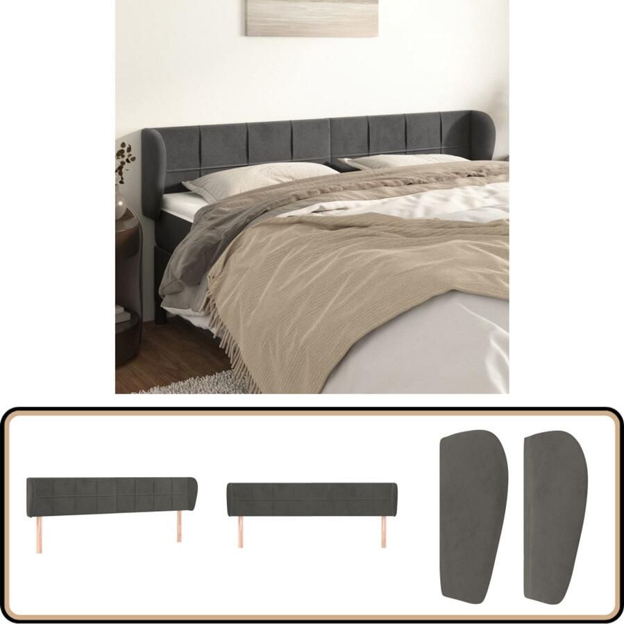 VidaXL Hoofdbord met Randen Fluweel Donkergrijs Klassieke Hoofdbord Grijs Velvet Hoofdbord Bedhoofd Hoofdkussen Luxe Hoofdbord Slaapcomfort