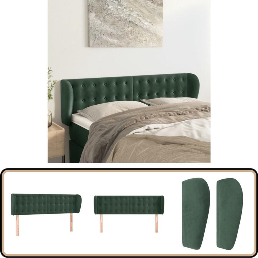 VidaXL Hoofdbord met Randen Fluweel Donkergroen Hoofd Bord Hoofdborden Klassiek Hoofdbord Fluweel Hoofdbord Donkere Groene Hoofdbord