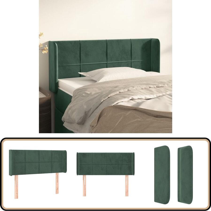 VidaXL Hoofdbord met randen Fluweel Donkergroen Hoofd Bord Hoofdkussen Beddecoratie Luxe Bed Velvet Bedhead Groene Kamer Decor