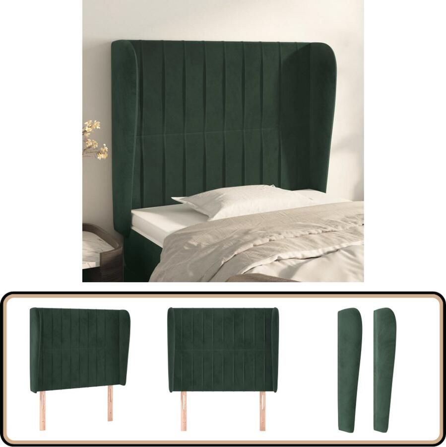 VidaXL Hoofdbord met randen Fluweel Donkergroen Hoofd Bord Hoofdkussen Bedkleden Slaap Accessoires Luxe Bedding Velvet Headboard Groene Kamerdecoratie