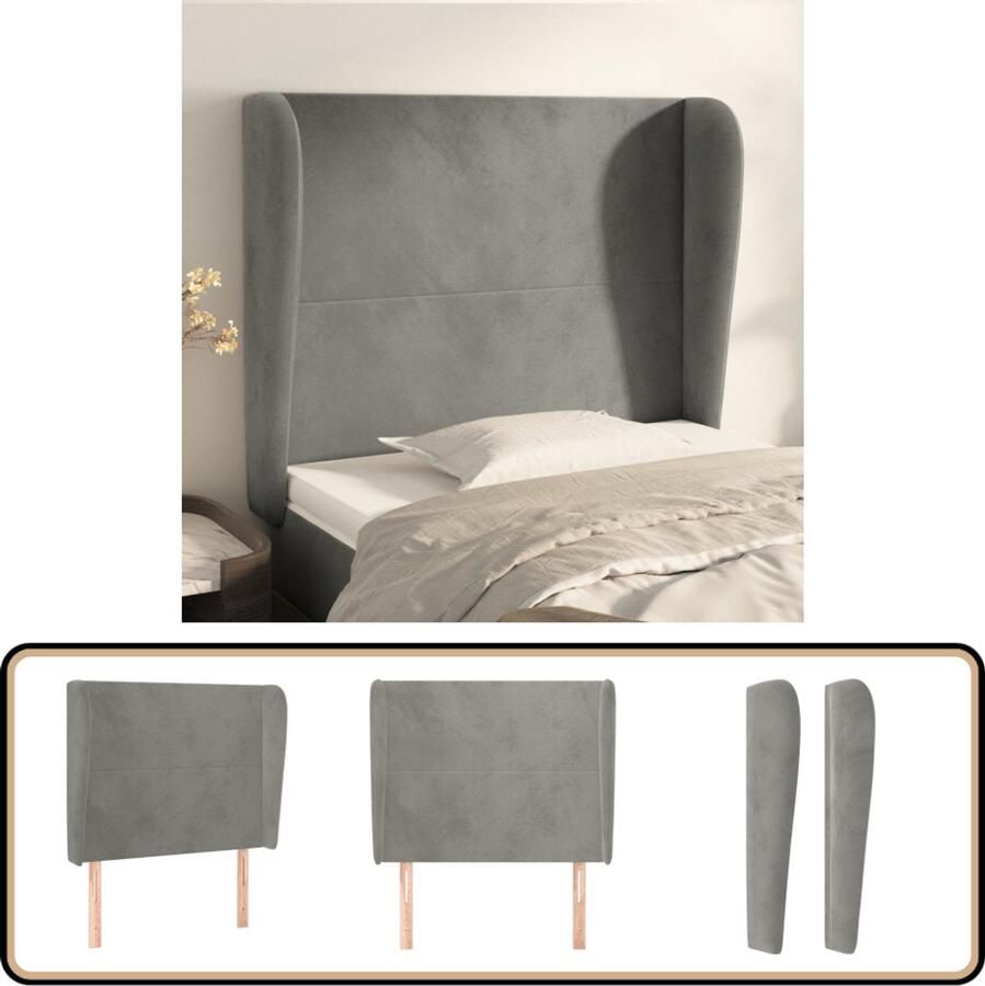 VidaXL Hoofdbord met Randen Fluweel Lichtgrijs Hoofd Bord Hoofdborden Beddecoratie Fluweel Grijs