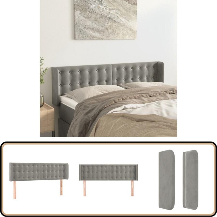 VidaXL Hoofdbord met Randen Fluweel Lichtgrijs Hoofd Bord Hoofdborden Luxe Hoofdbord Velvet Hoofdbord Grijs Hoofdbord