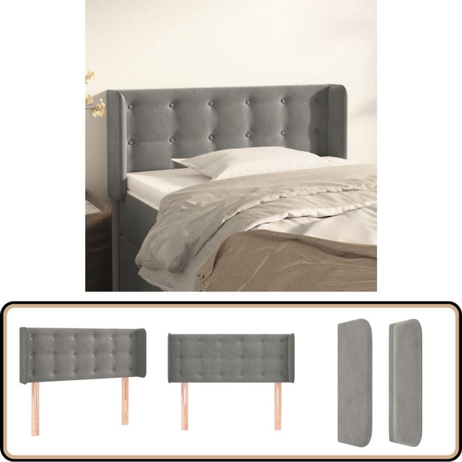 VidaXL Hoofdbord met randen Fluweel Lichtgrijs Hoofd Bord Hoofdkussen Bed Accessoires Luxe Bed Zachte Materialen