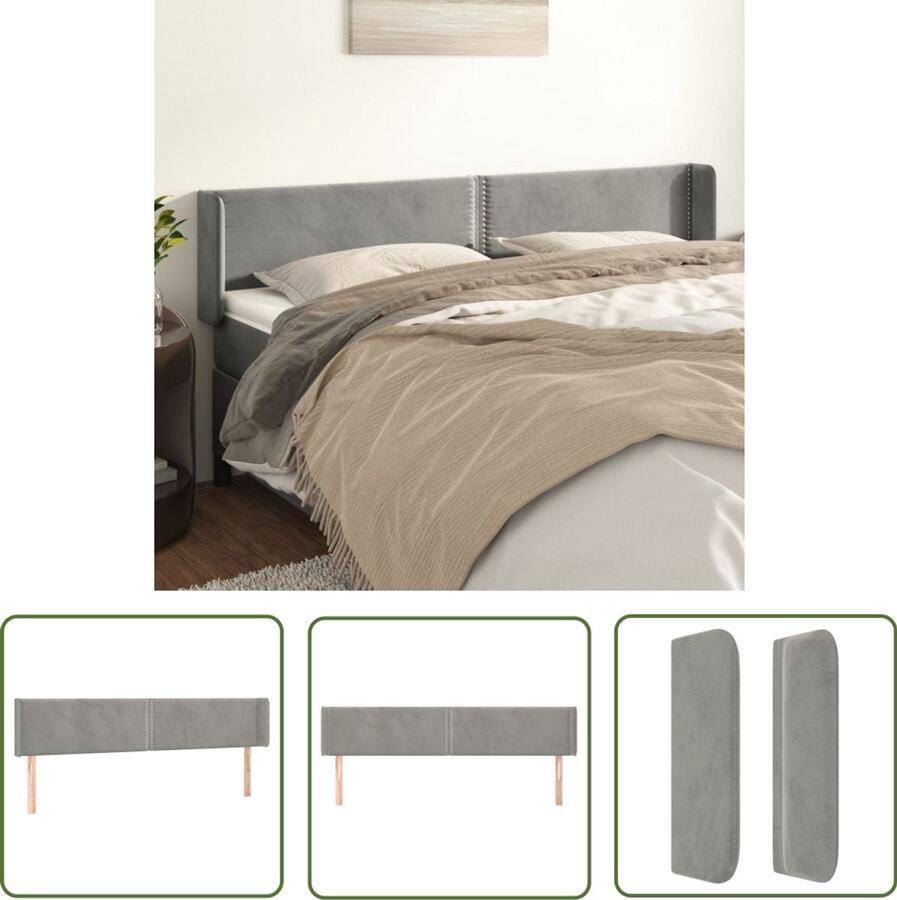 VidaXL Hoofdbord met randen Fluweel Lichtgrijs Hoofd Bord Hoofdkussen Bed Accessoires Luxe Bed Velvet Bedhead Grijs Bed Slaap Kamer Decor
