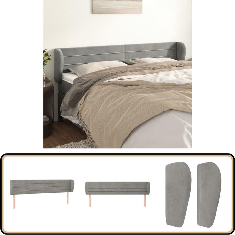 VidaXL Hoofdbord met Randen 203x23x78 88 cm Lichtgrijs Klassieke Hoofdbord Bedhoofd Fluweel Hoofdbord Grijs Hoofdbord