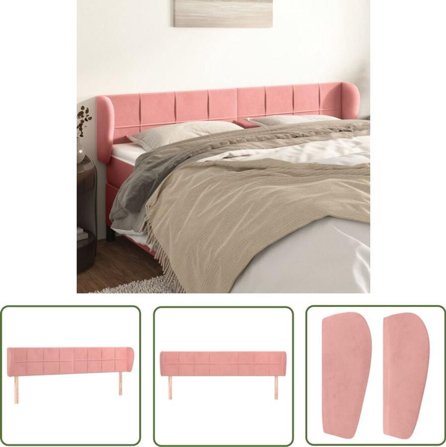 VidaXL Hoofdbord met randen Fluweel Roze 203x23x78 88 cm Hoofd Bord Hoofdborden Velvet Roze Beddecoratie Slaapkamers Comfort