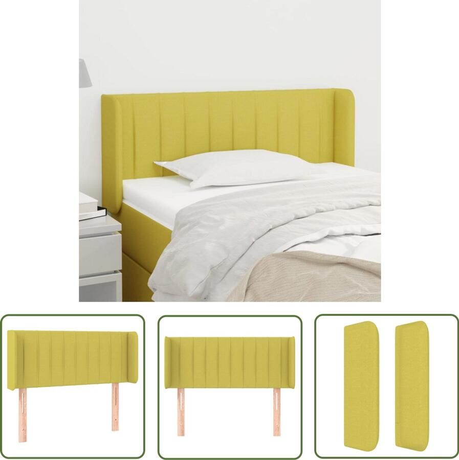 VidaXL Hoofdbord met randen Groen 103x16x88 cm Hoofd Bord Hoofdkussen Beddecoratie Slaap Accessoires Groene Kamer Comfortabel Bed Stoffen Hoofdbord