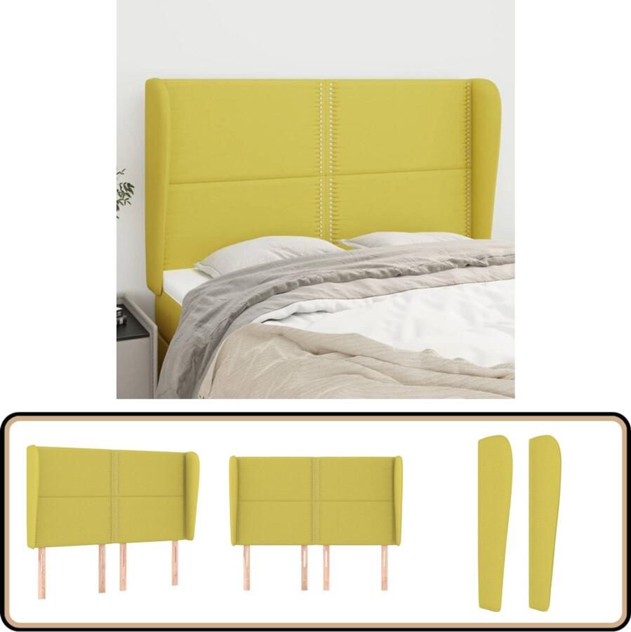 VidaXL Hoofdbord met randen Groen 147x23x128 cm Hoofd Bord Hoofdkussen Beddecoratie Slaap Accessoires Groene Kamer