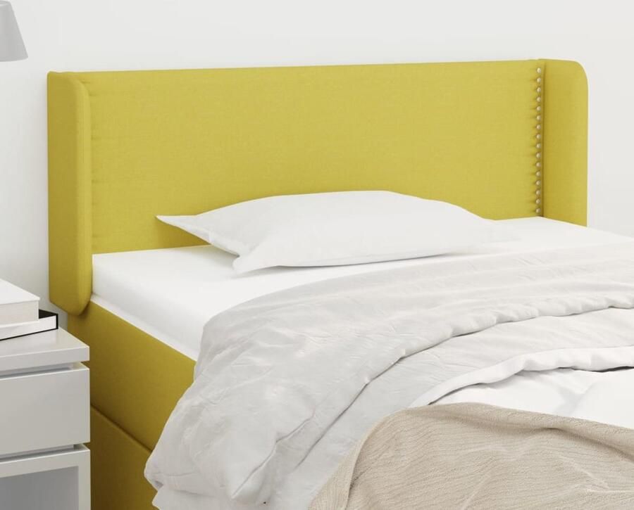 VidaXL Hoofdbord met randen Groen 93x16x78 88 cm Hoofd Bord Hoofdeinde Bed Accessoires Slaap Kamer Meubels Stoffen Hoofdbord Groen Hoofdbord - Foto 2