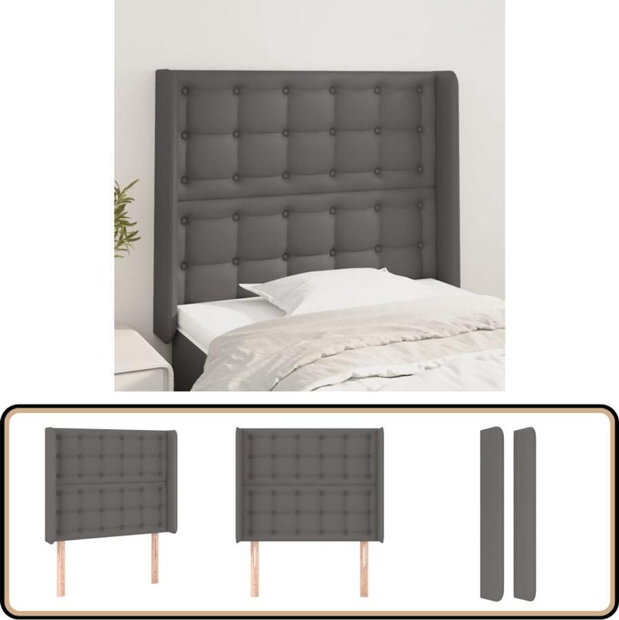 VidaXL Hoofdbord met randen kunstleer grijs Hoofd Bord Hoofdkussen Beddecoratie Slaapcomfort Kunstleder Modern Interieur Minimalistisch Meubilair Bedroom Decor