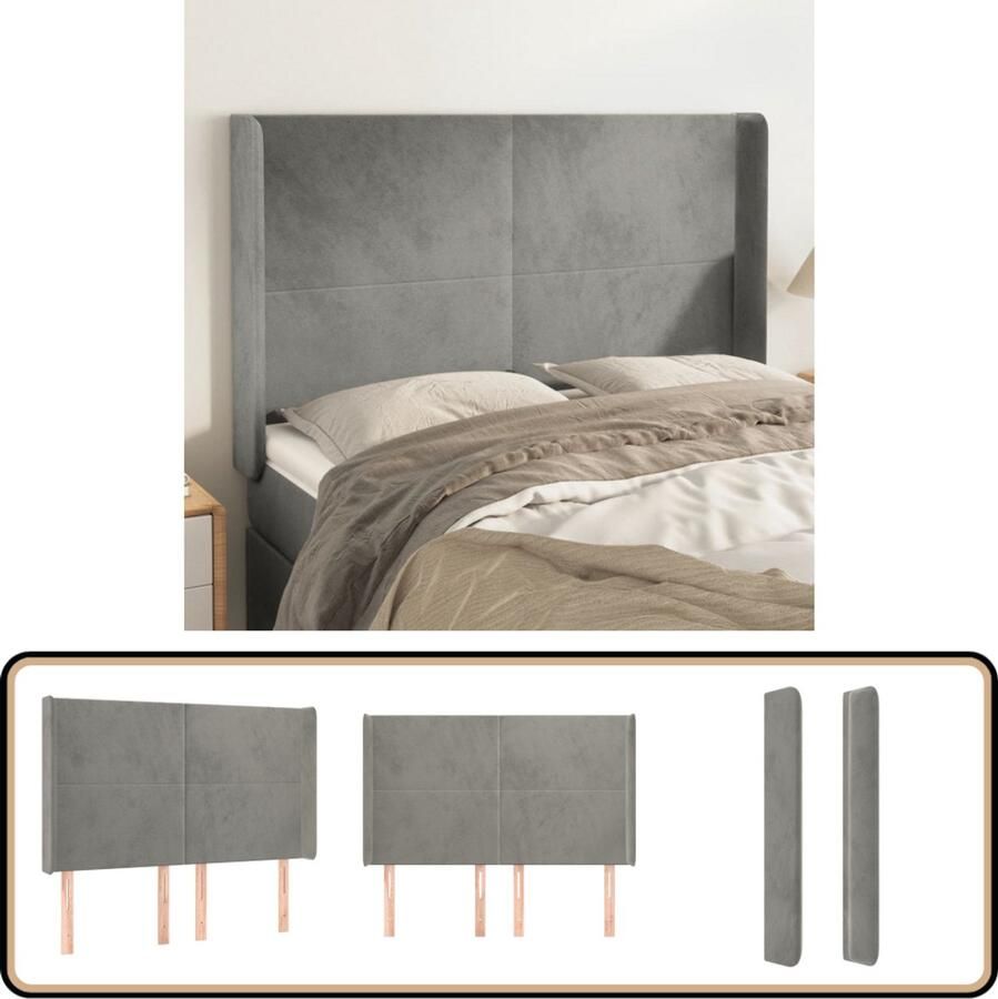 VidaXL Hoofdbord met randen Lichtgrijs 147 cm Hoofd Bord Hoofdborden Beddecoratie Luxe Bed Velvet