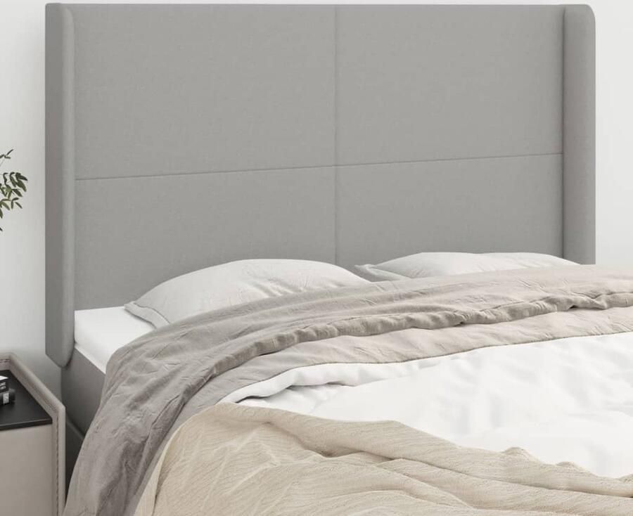 VidaXL Hoofdbord met randen lichtgrijs 147 cm Hoofd Bord Hoofdeinde Bed Accessoires Slaap Kamer Decoratie Stoffen Hoofdbord Grijs Hoofdbord - Foto 2
