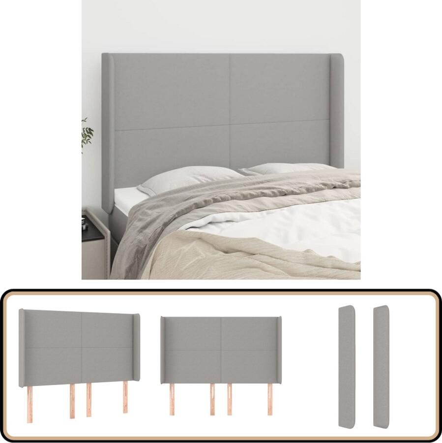 VidaXL Hoofdbord met randen lichtgrijs 147 cm Hoofd Bord Hoofdeinde Bed Accessoires Slaap Kamer Decoratie Stoffen Hoofdbord Grijs Hoofdbord