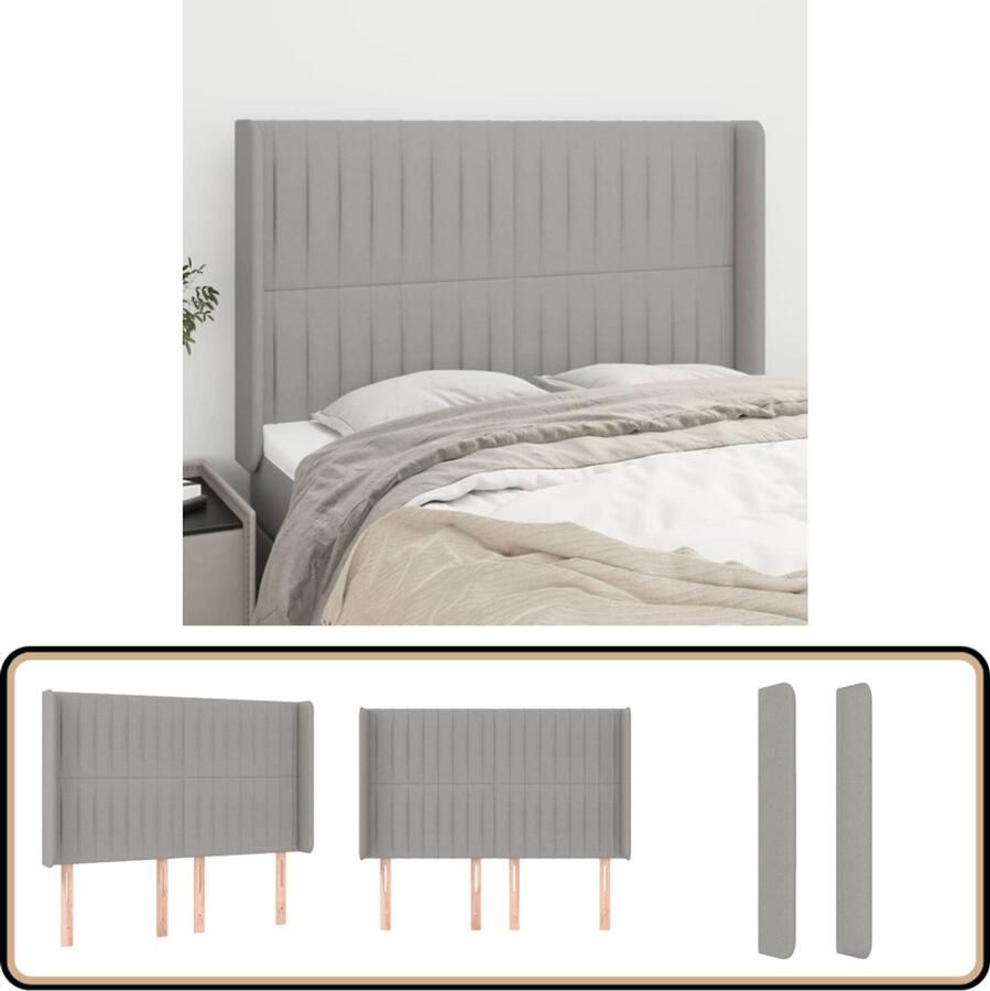 VidaXL Hoofdbord met randen lichtgrijs 147x128 cm Hoofd Bord Hoofdkussen Bed Accessoires Grijs Stoffen Hoofdbord Modern Hoofdbord Luxe Hoofdbord Leeshoek Tv Hoek