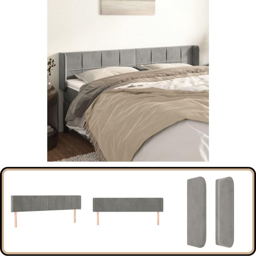 VidaXL Hoofdbord met randen Lichtgrijs 163 cm Klassieke Hoofdbord Kopen Bedhoofd Velvet Hoofdbord Grijs Hoofdbord