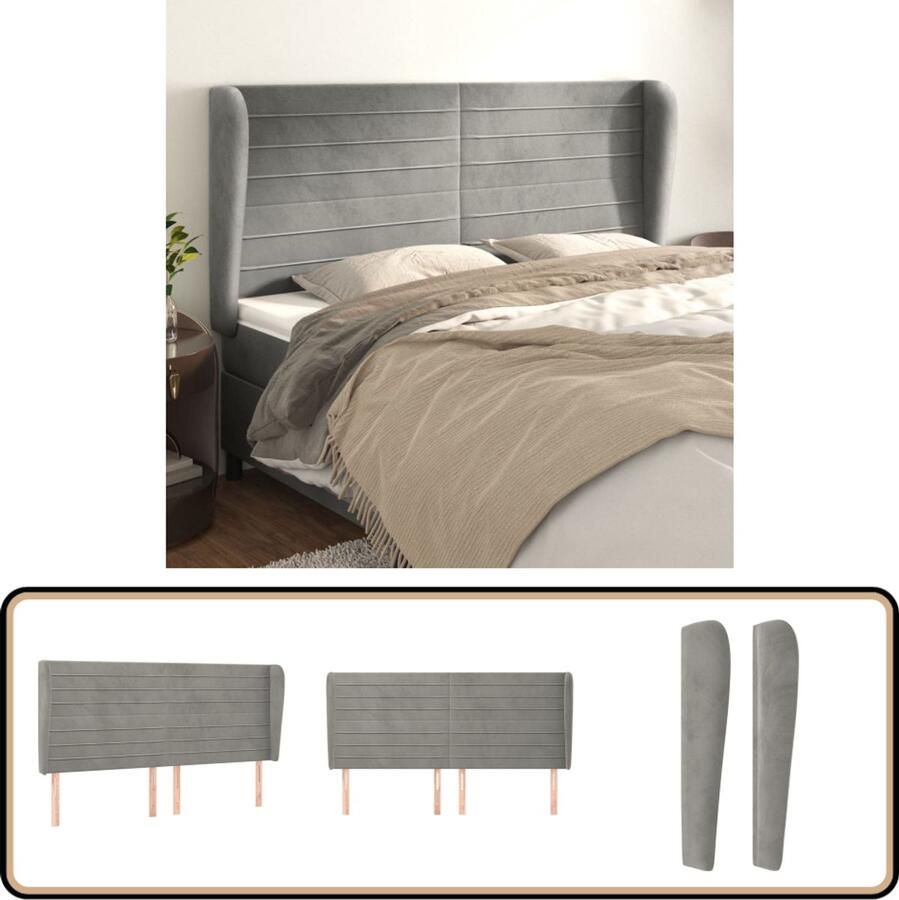 VidaXL Hoofdbord met randen Lichtgrijs 163x118 cm Hoofd Bord Hoofdkussen Beddecoratie Slaap Accessoires Luxe Bed