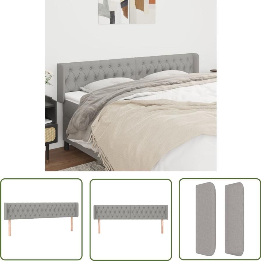 VidaXL Hoofdbord met randen Lichtgrijs 183x78 cm Hoofd Bord Hoofdkussen Beddecoratie Slaapcomfort Klassiek Design Grijs Stoffen Headboard