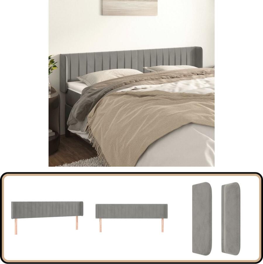 VidaXL Hoofdbord met randen Lichtgrijs 203x16x78 88 cm Hoofd Bord Hoofdkussen Beddecoratie Slaap Accessoires Luxe Bed
