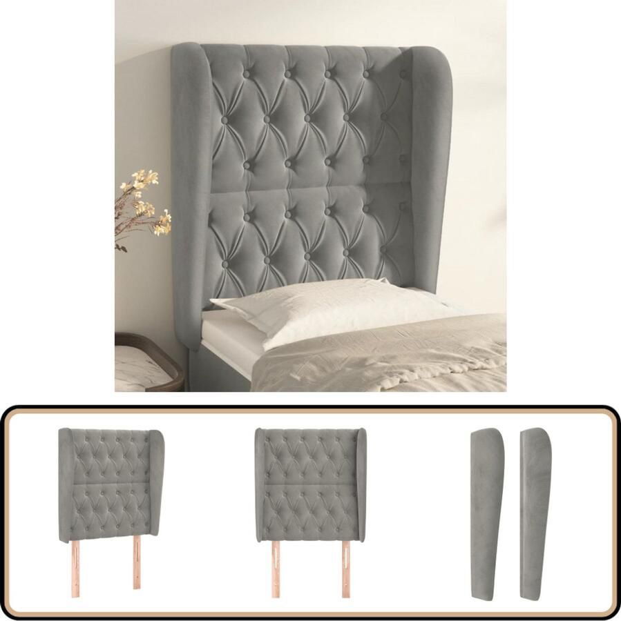 VidaXL Hoofdbord met Randen Lichtgrijs 83x23x118 128 cm Hoofd Bord Hoofdborden Luxe Hoofdbord Velvet Hoofdbord Grijs Hoofdbord Stapelbed Hoofdbord Tweepersoons Hoofdbord