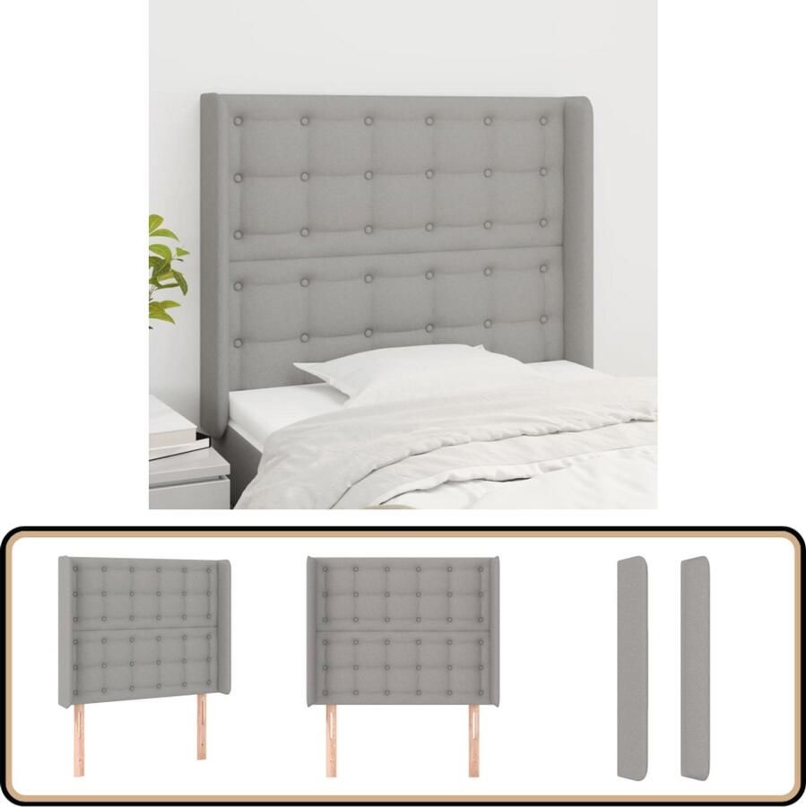 VidaXL Hoofdbord met randen Lichtgrijs 93x16x118 128 cm Hoofd Bord Hoofdeinde Beddecoratie Slaapkamers Stoffen Hoofdbord