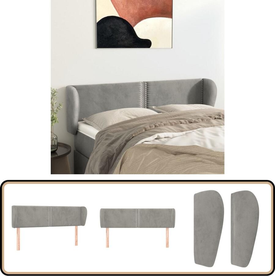 VidaXL Hoofdbord met Randen Lichtgrijs Fluweel 147 cm Klassieke Hoofdbord Fluweel Hoofdboard Grijs Hoofdbord Adjustable Height Bedhead