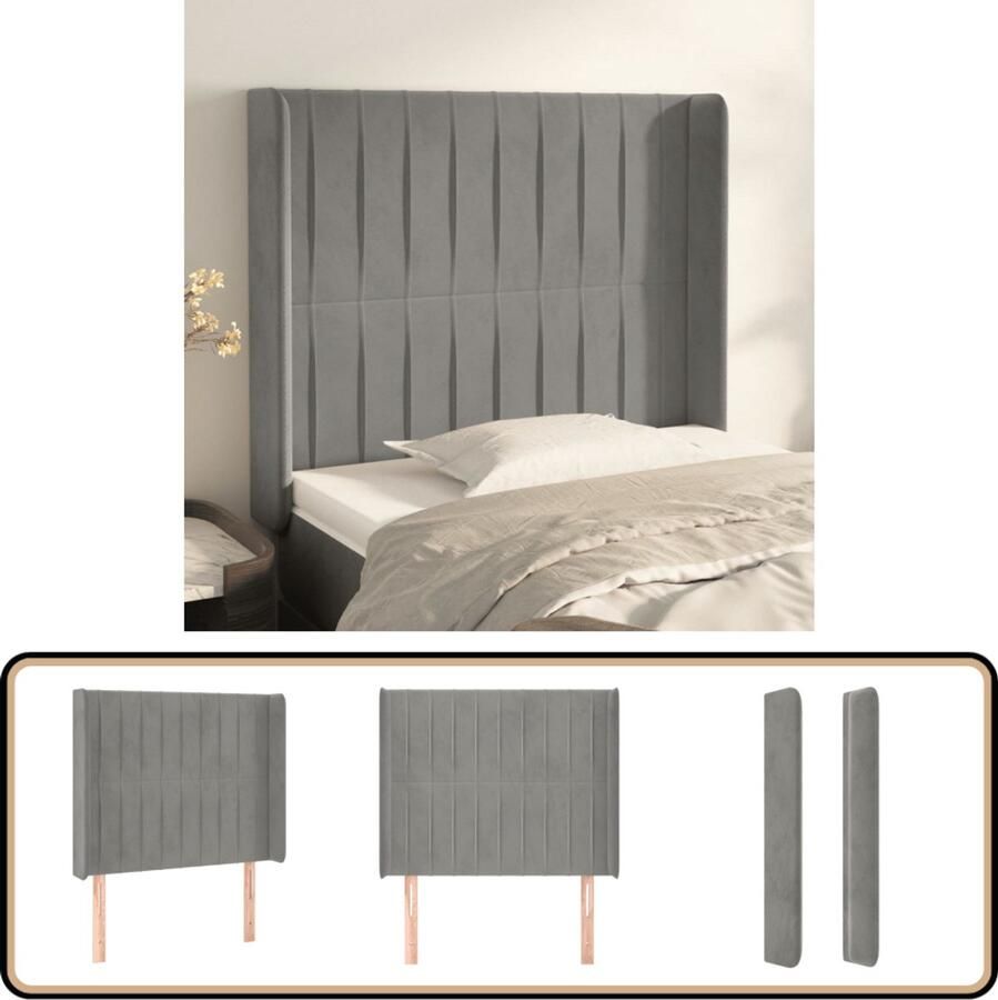 VidaXL Hoofdbord met randen Lichtgrijs Fluweel Hoofd Bord Hoofdkussen Beddengoed Luxe Bed Velvet Bed Grijs Bed Slaapkamer Decoratie Bedroom Furniture