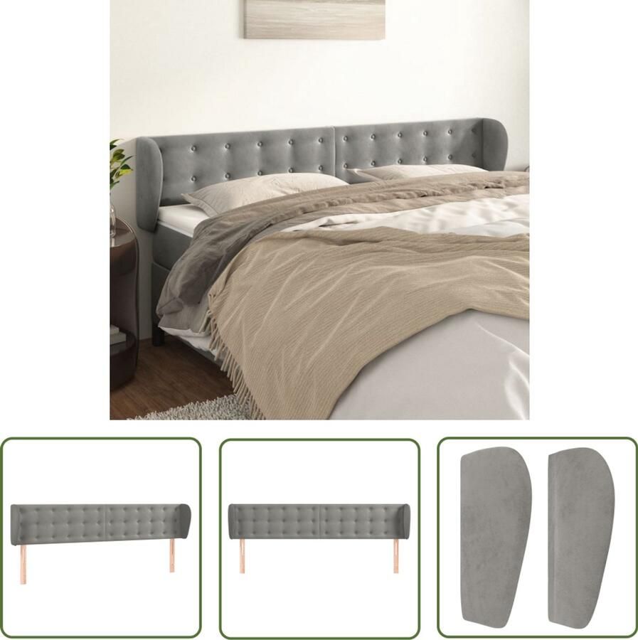 VidaXL Hoofdbord met randen Lichtgrijs Fluweel Hoofdboard Hoofdkussen Beddecoratie Velvet Grijs Modern Klassiek Bedroom Decor